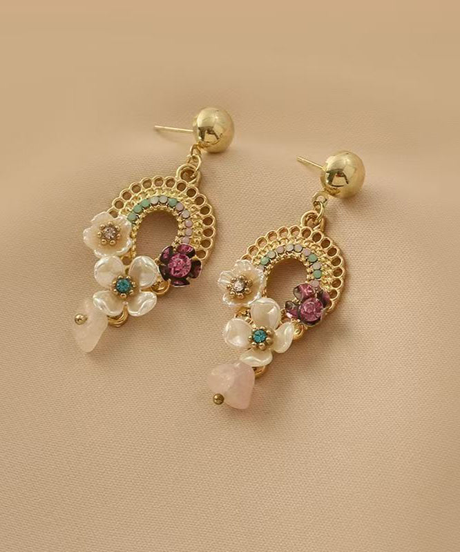 Vogue Gold Alloy Acrylic Floral Hollow Out Tassel Drop Earrings