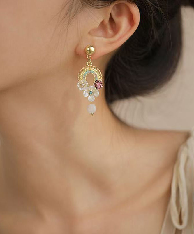 Vogue Gold Alloy Acrylic Floral Hollow Out Tassel Drop Earrings