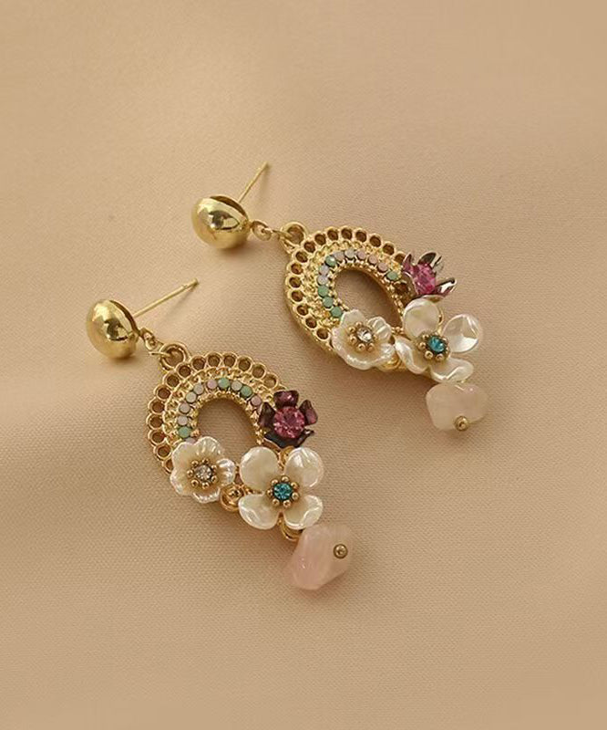 Vogue Gold Alloy Acrylic Floral Hollow Out Tassel Drop Earrings