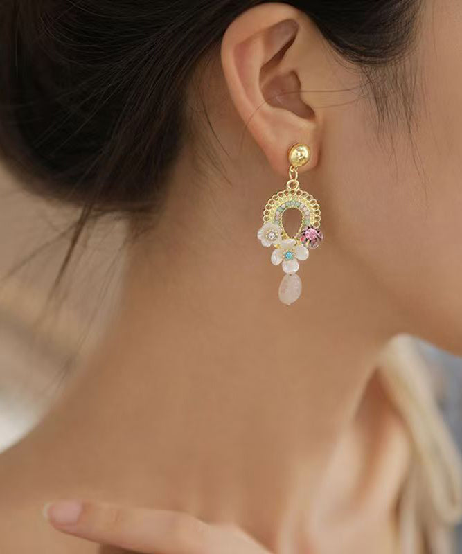 Vogue Gold Alloy Acrylic Floral Hollow Out Tassel Drop Earrings