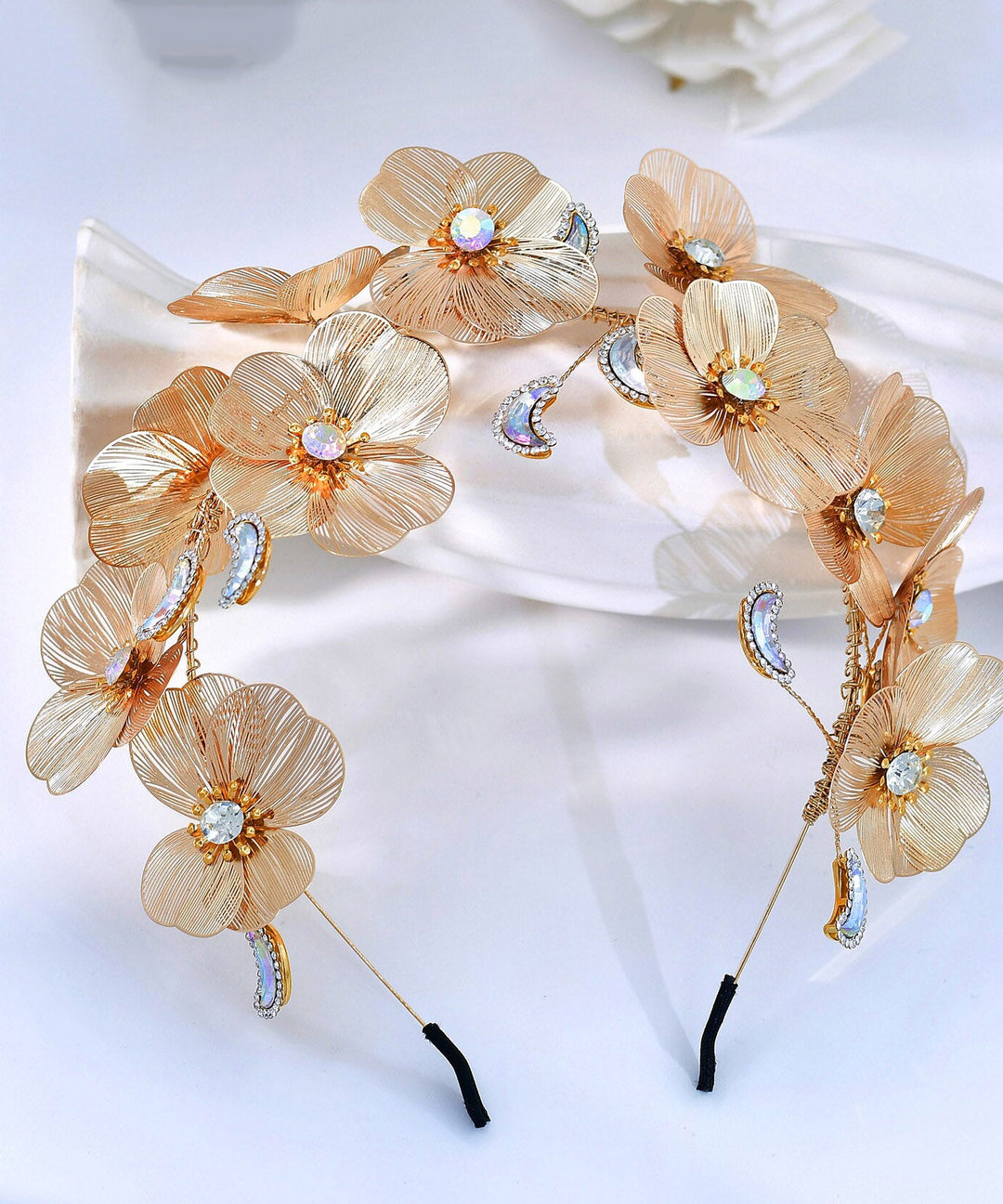 Vogue Gold Alloy Floral Zircon HairPiece - Omychic