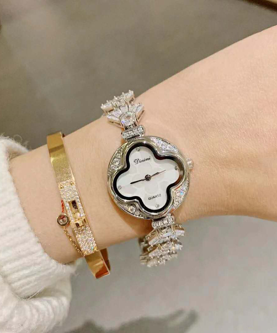 Vogue Gold Alloy Zircon Chain Shell Waterproof Watches