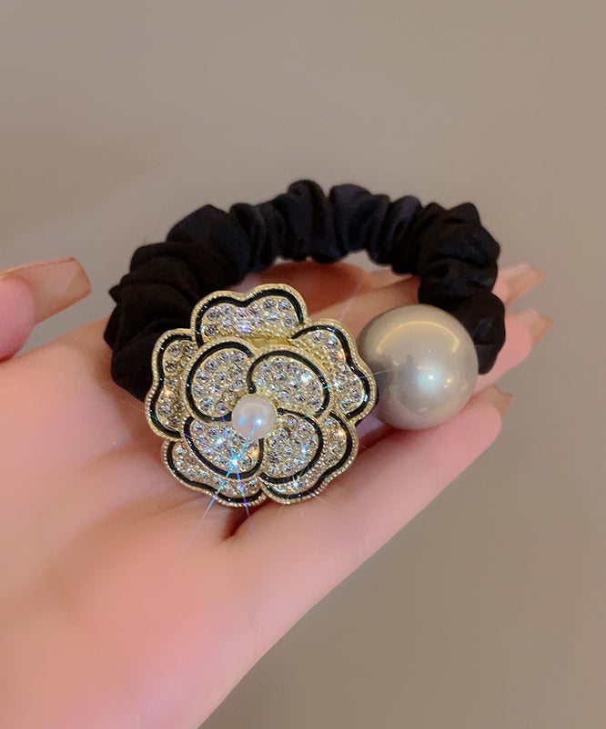 Vogue Gold Cloth Alloy Zircon Pearl Camellia Flower Hairpin