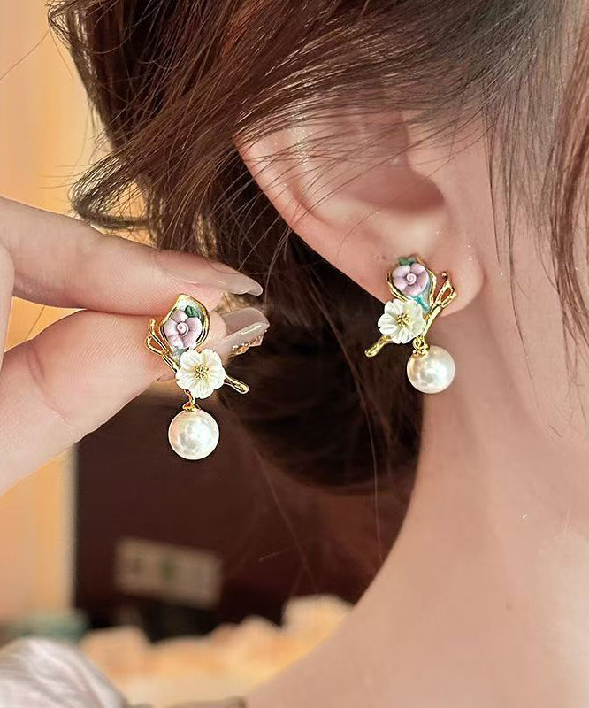 Vogue Gold Copper Alloy Pearl Butterfly Stud Earrings