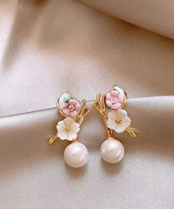 Vogue Gold Copper Alloy Pearl Butterfly Stud Earrings
