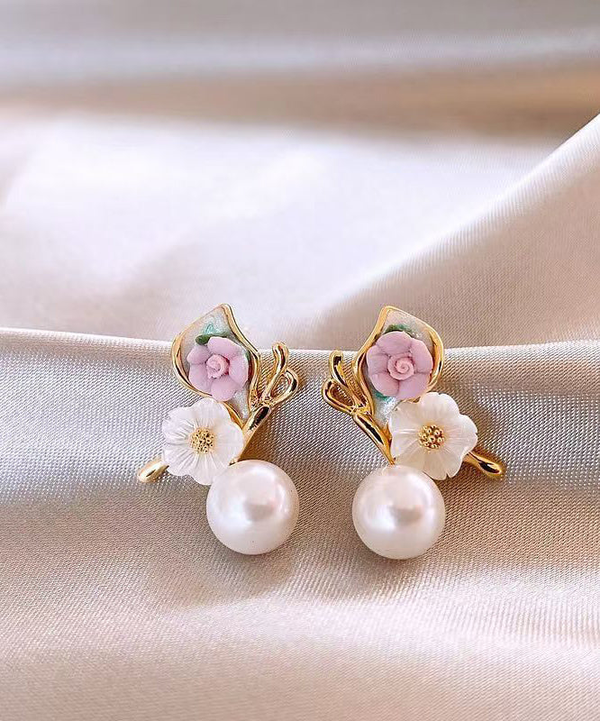 Vogue Gold Copper Alloy Pearl Butterfly Stud Earrings