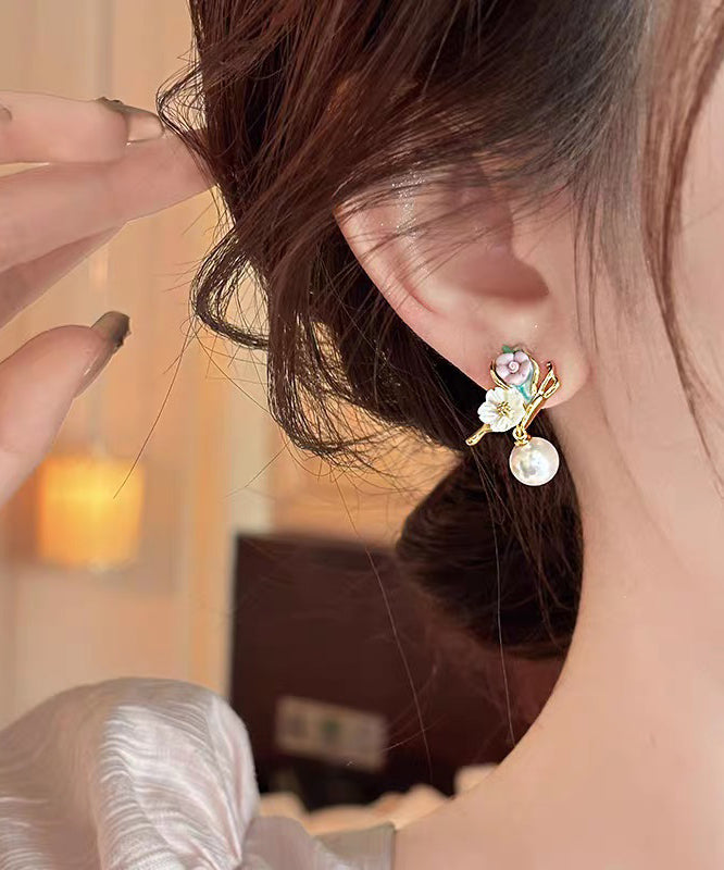 Vogue Gold Copper Alloy Pearl Butterfly Stud Earrings