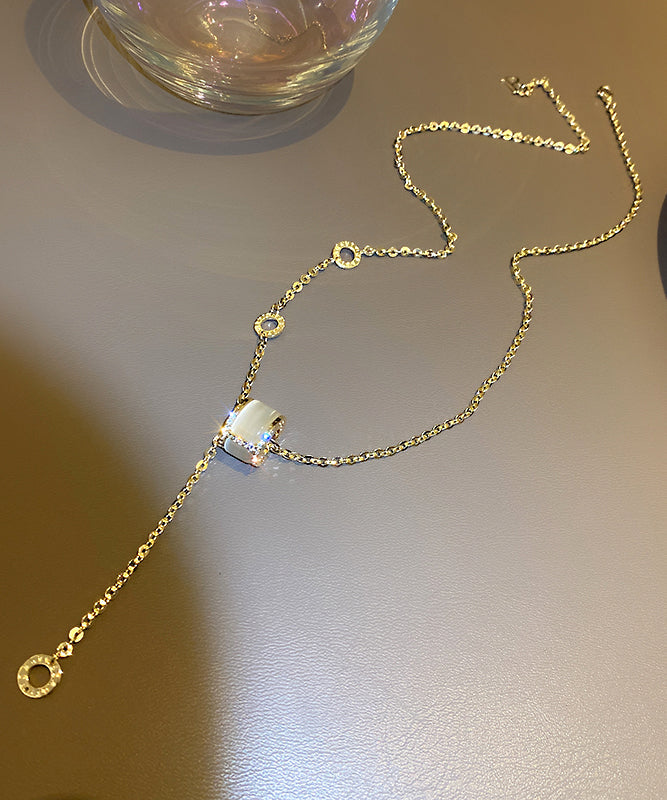 Vogue Gold Copper Alloy Zircon Cat's Eye Stone Pendant Necklace