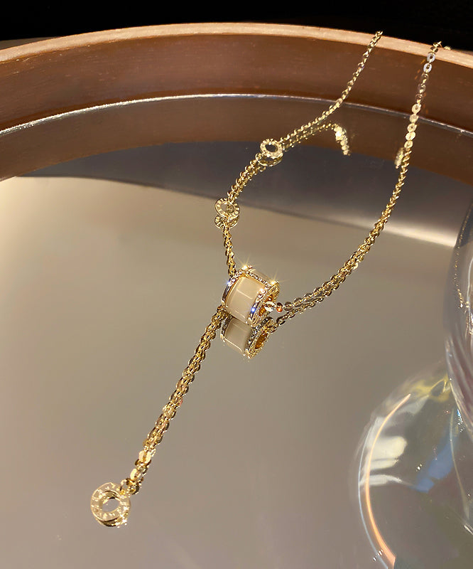 Vogue Gold Copper Alloy Zircon Cat's Eye Stone Pendant Necklace