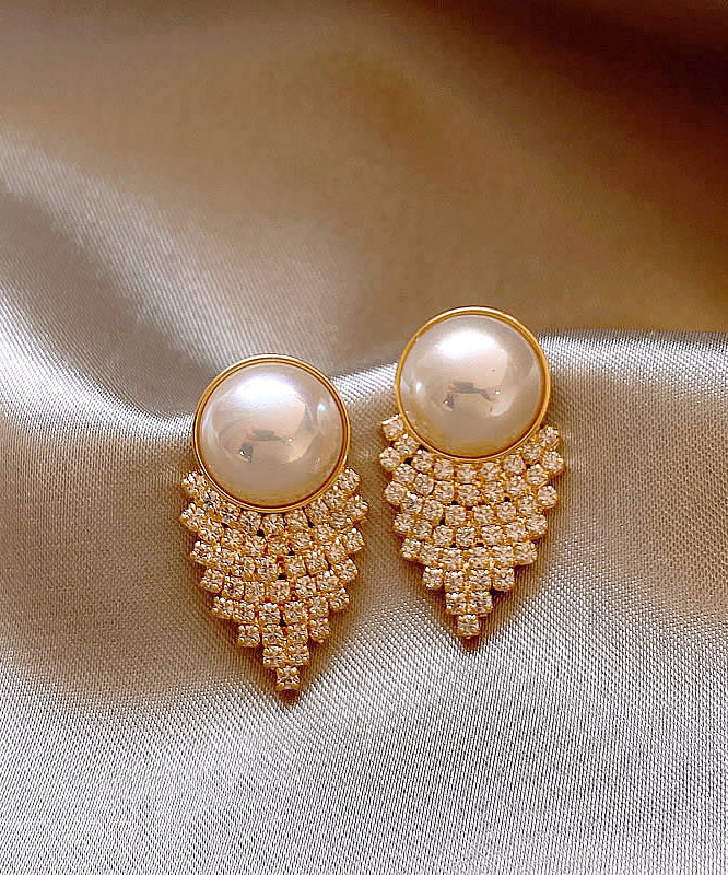 Vogue Gold Copper Alloy Zircon Pearl Stud Earrings