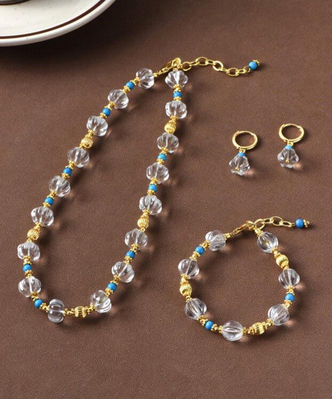 Vogue Gold Copper Overgild Turquois Pendant Necklace Three-Piece Set