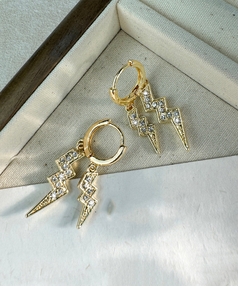 Vogue Gold Copper Overgild Zircon Lightning Hoop Earrings