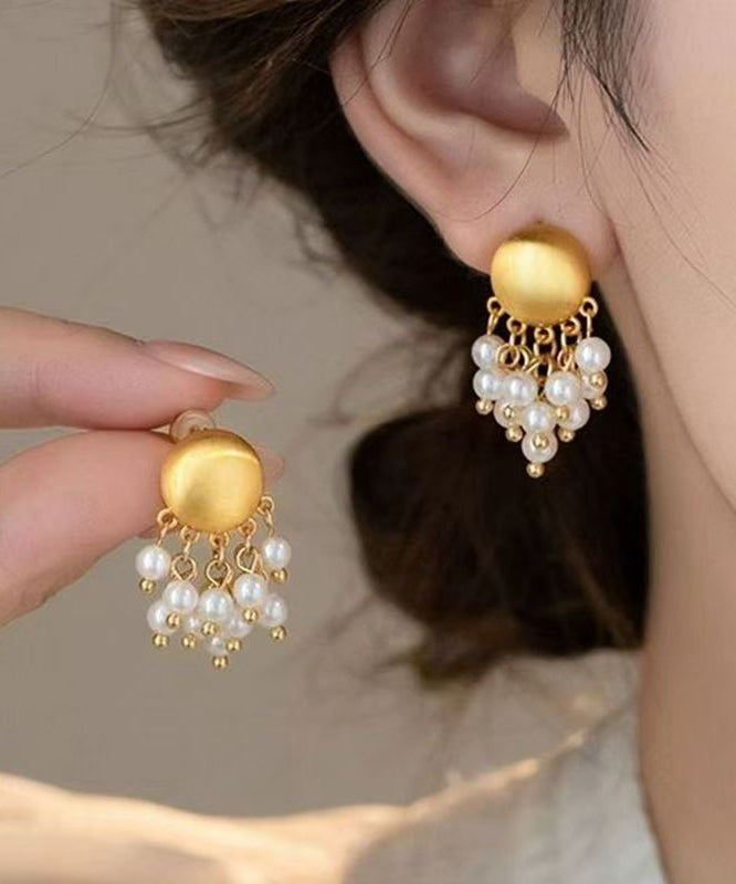 Vogue Gold Metal Pearl Tassel Drop Earrings