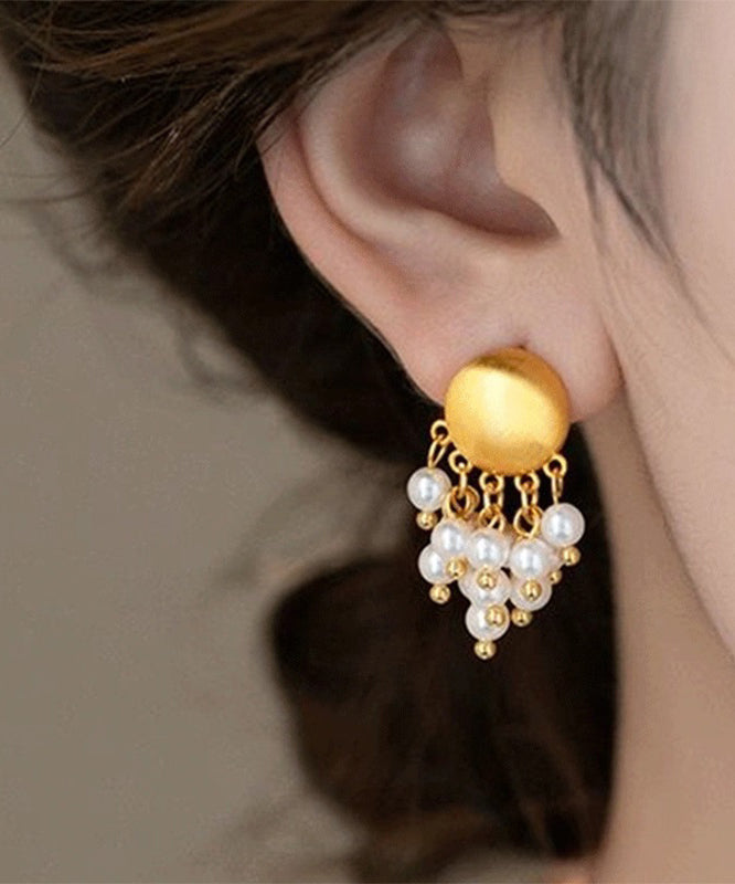 Vogue Gold Metal Pearl Tassel Drop Earrings