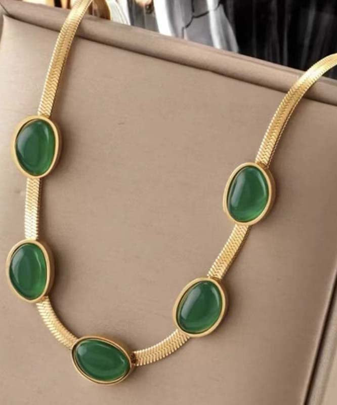 Vogue Green Stainless Steel Alloy Emerald Gratuated Bead Necklace