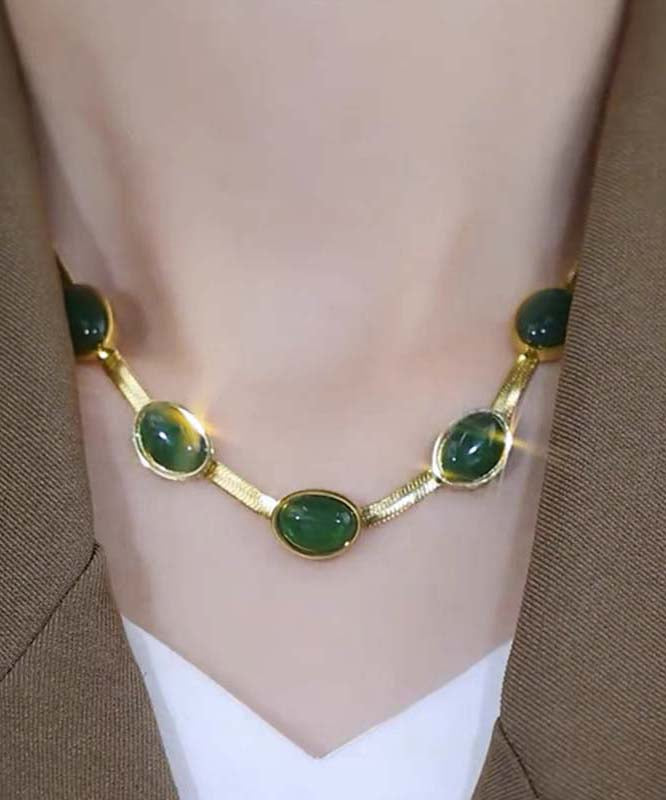 Vogue Green Stainless Steel Alloy Emerald Gratuated Bead Necklace