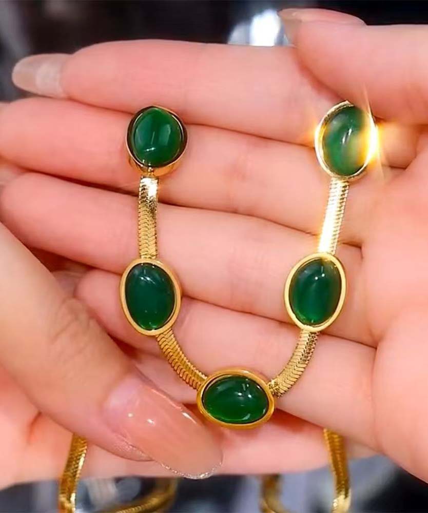 Vogue Green Stainless Steel Alloy Emerald Gratuated Bead Necklace