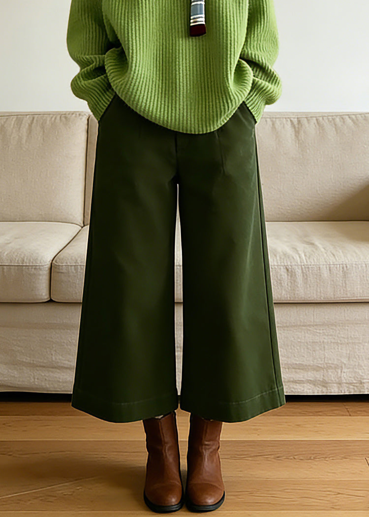Vogue Green Turtleneck Cotton Knit Sweaters And Crop Pants Two-Piece Set Spring - Omychic