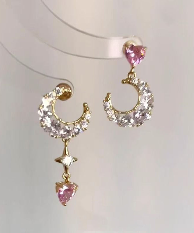 Vogue Multicolor Copper Overgild Zircon Moon Star Love Drop Earrings