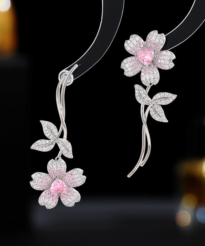 Vogue Pink Copper Zircon Cherry Blossom Stud Earrings