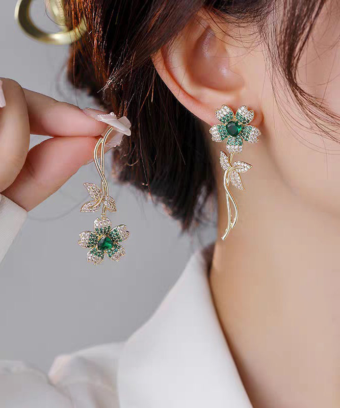Vogue Pink Copper Zircon Cherry Blossom Stud Earrings