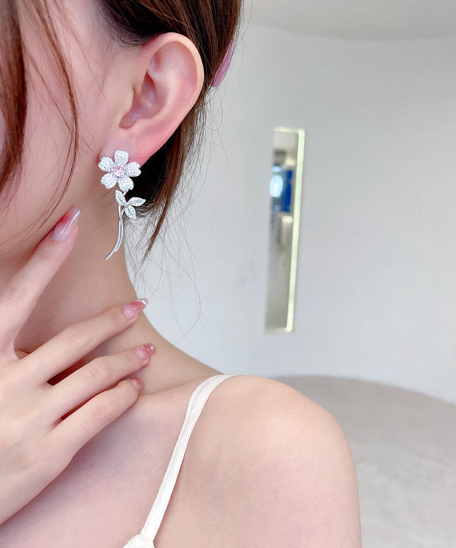 Vogue Pink Copper Zircon Cherry Blossom Stud Earrings