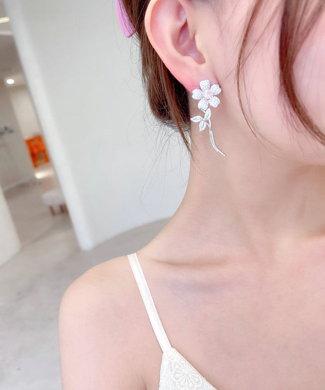 Vogue Pink Copper Zircon Cherry Blossom Stud Earrings
