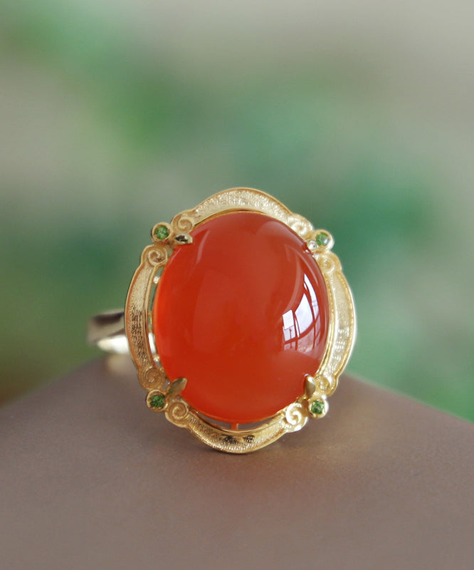 Vogue Red 14K Gold Zircon Agate Rings