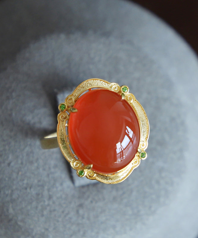 Vogue Red 14K Gold Zircon Agate Rings