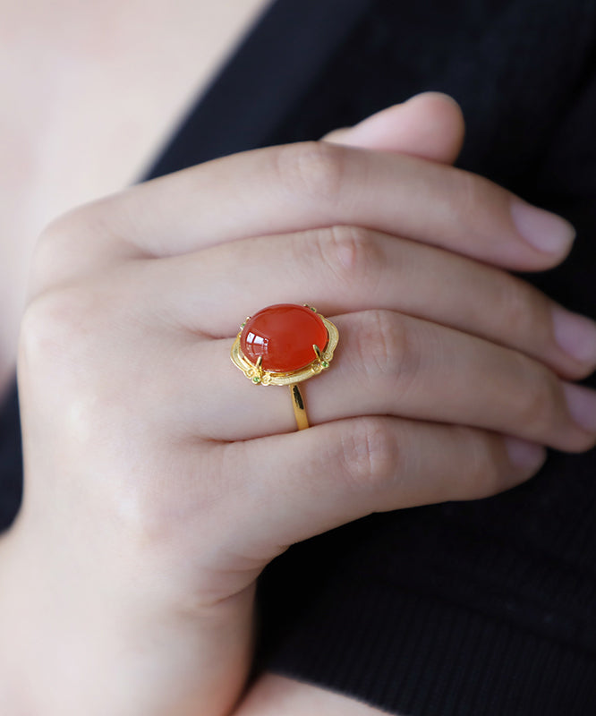 Vogue Red 14K Gold Zircon Agate Rings