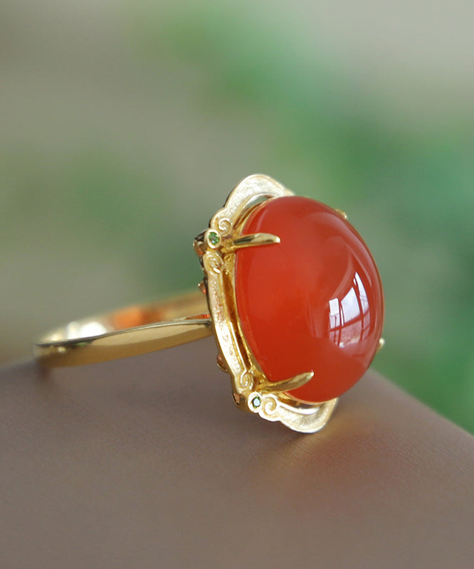 Vogue Red 14K Gold Zircon Agate Rings
