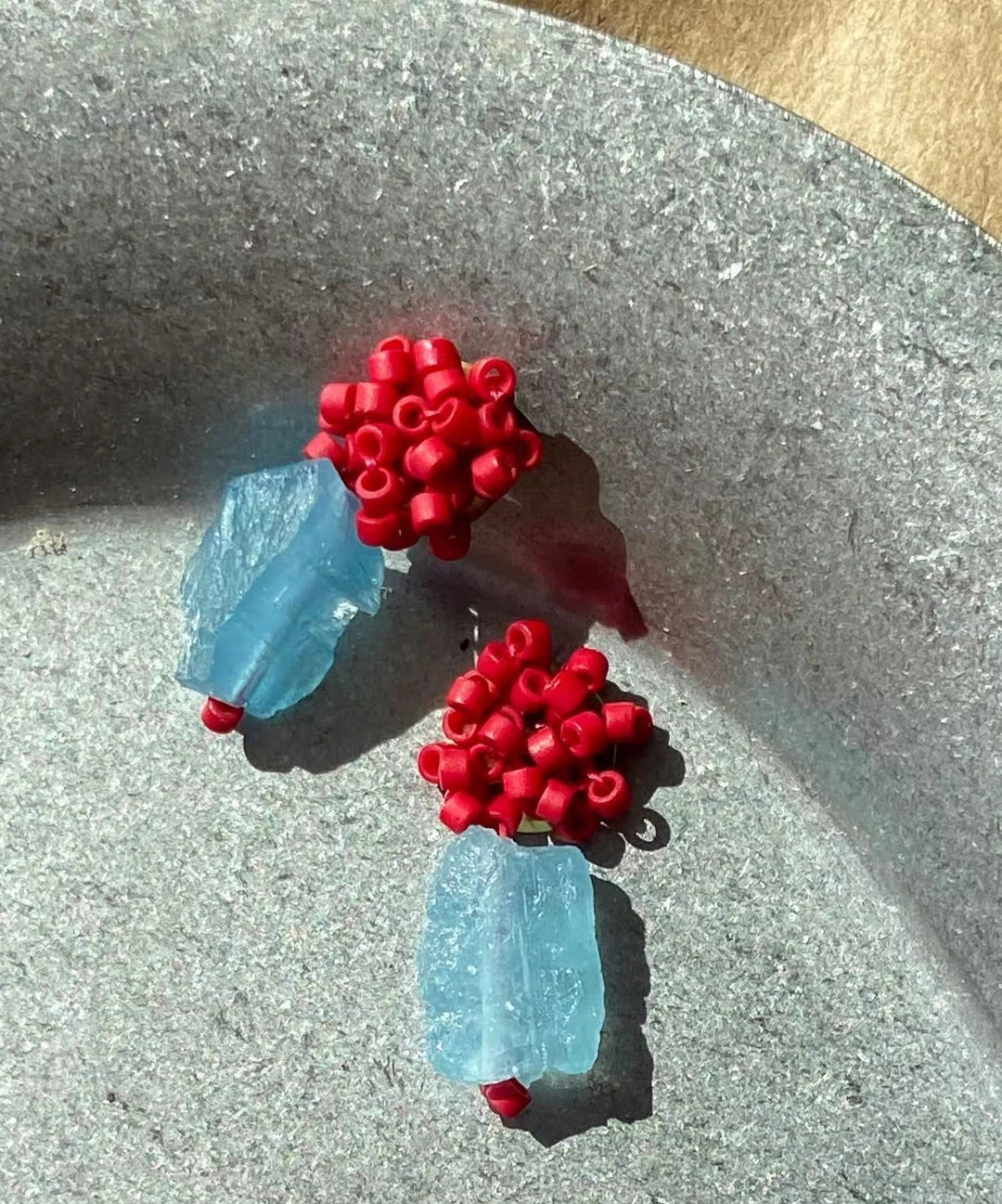 Vogue Red Alloy Gem Stone Beads Raspberry Stud Earrings