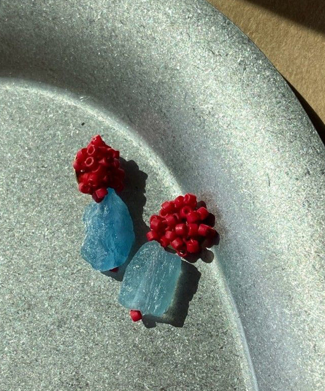 Vogue Red Alloy Gem Stone Beads Raspberry Stud Earrings