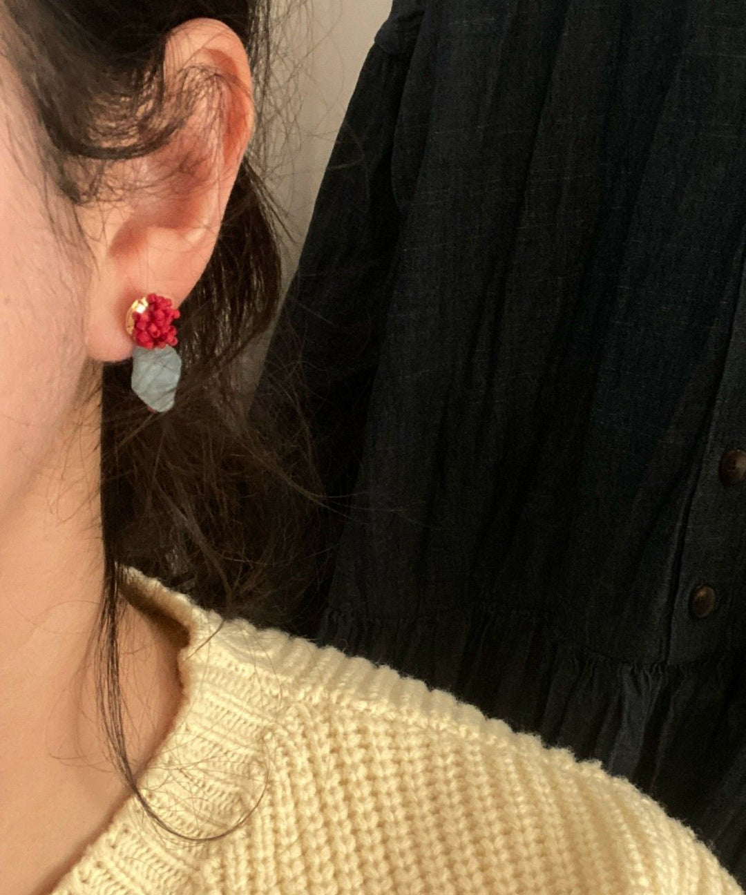 Vogue Red Alloy Gem Stone Beads Raspberry Stud Earrings