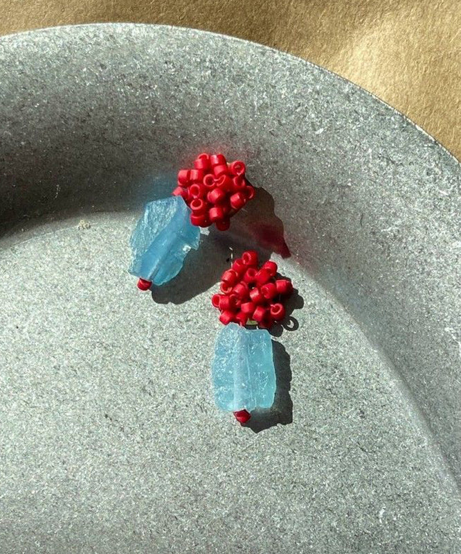 Vogue Red Alloy Gem Stone Beads Raspberry Stud Earrings