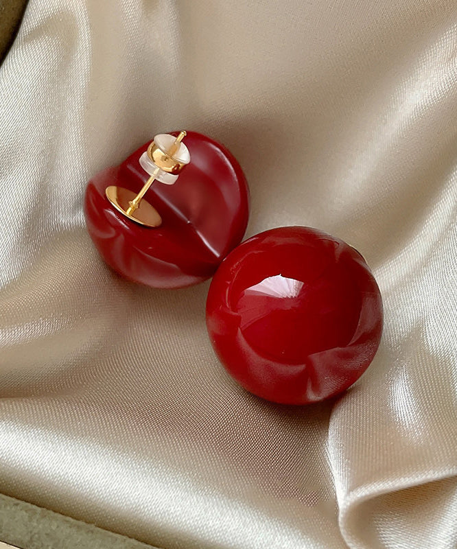 Vogue Red Copper Overgild Pearl Stud Earrings