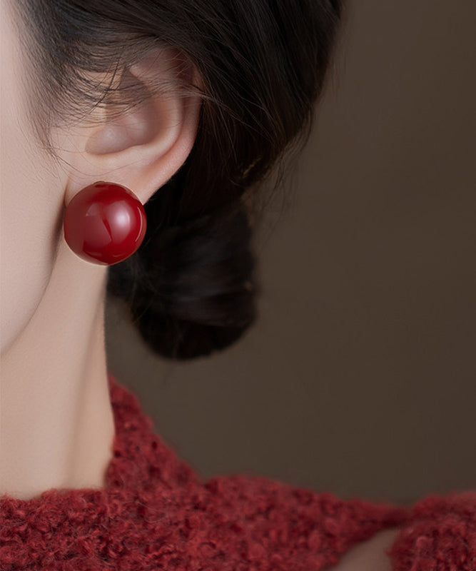 Vogue Red Copper Overgild Pearl Stud Earrings