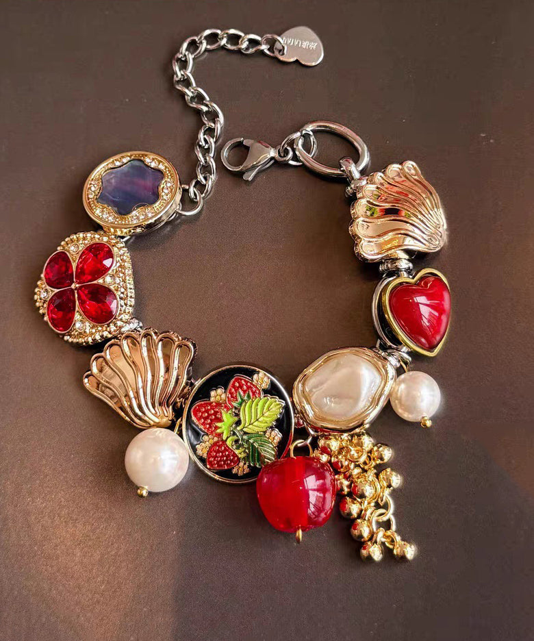 Vogue Red Stainless Steel Pearl Strawberry Charm Bracelet