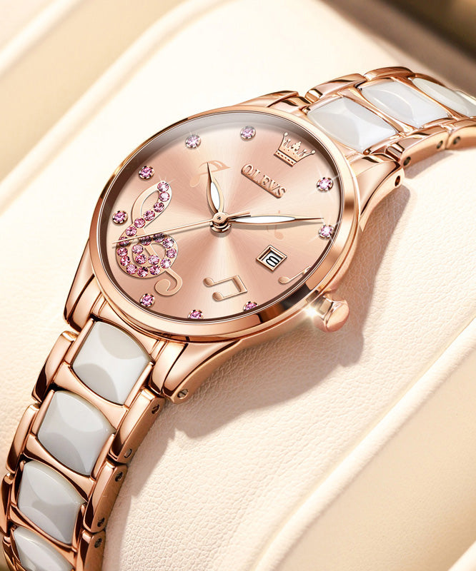 Vogue Rose Stainless Steel Zircon Ceramics Waterproof Watch