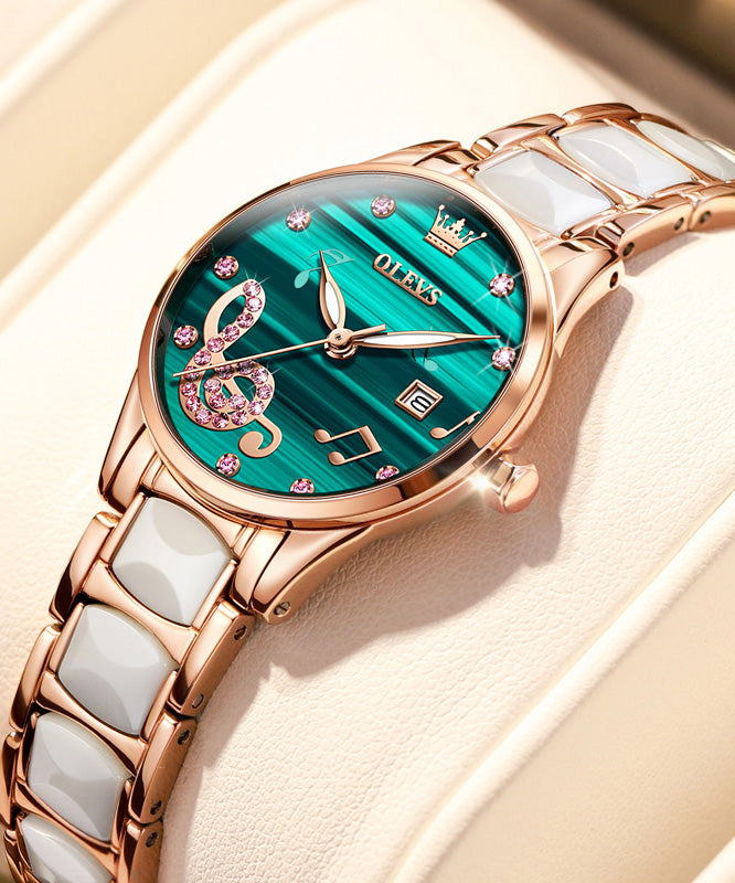 Vogue Rose Stainless Steel Zircon Ceramics Waterproof Watch