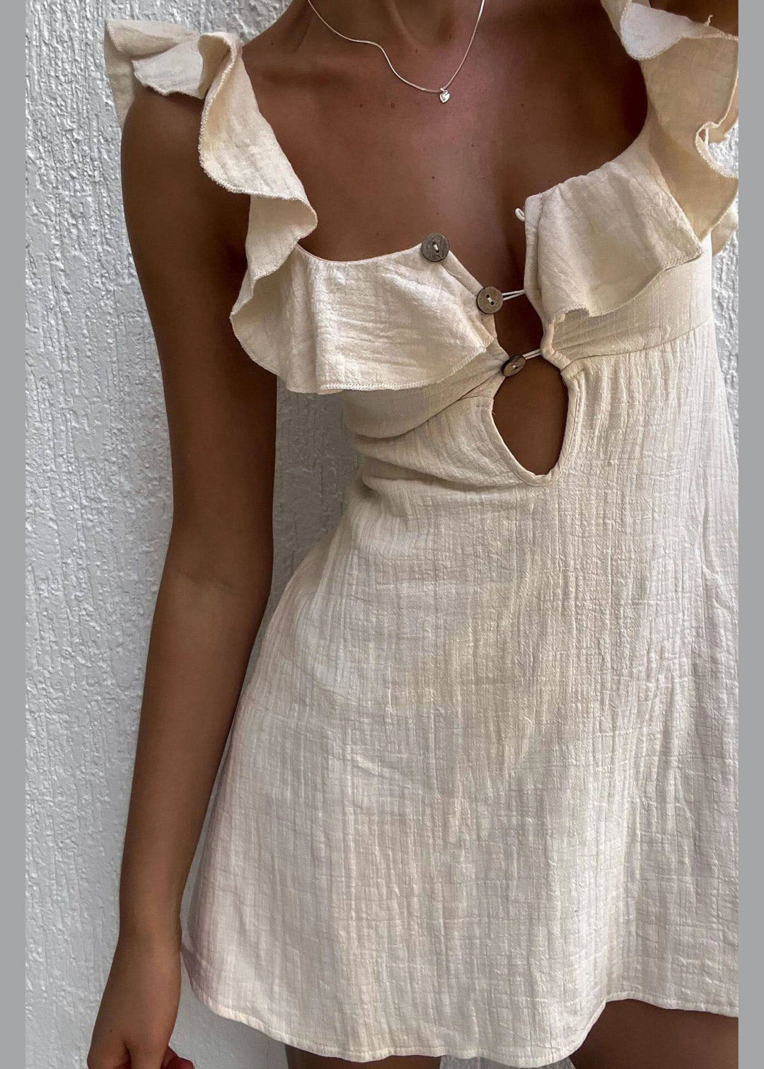 Vogue Sexy Beige Ruffled Patchwork Cotton Mini Dress Summer
