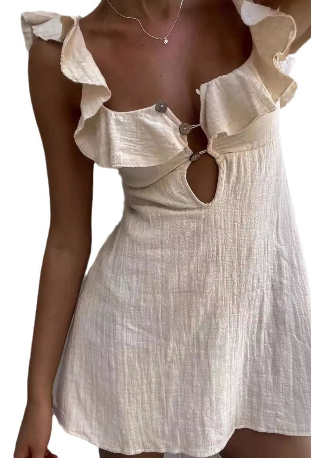 Vogue Sexy Beige Ruffled Patchwork Cotton Mini Dress Summer