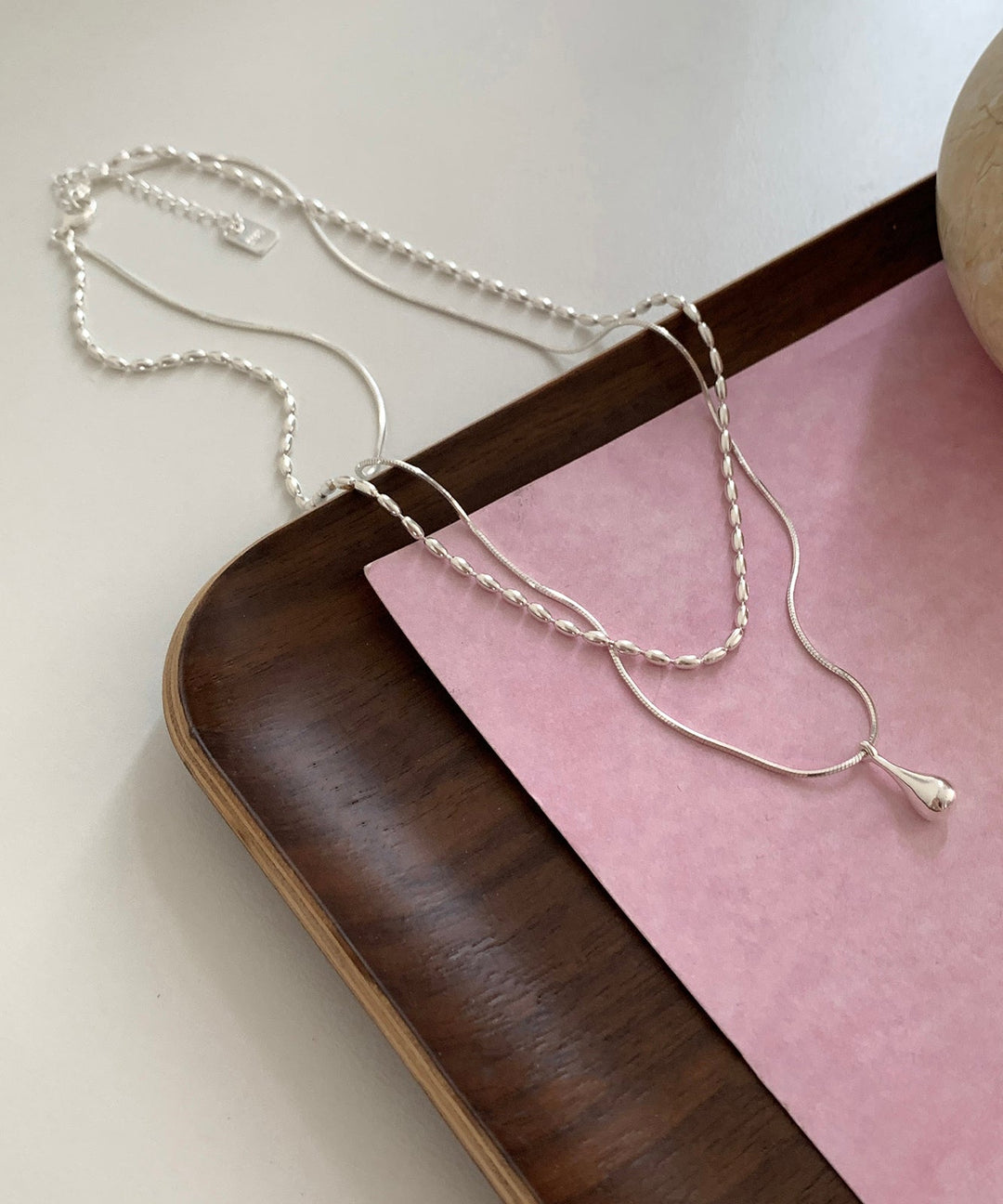 Vogue Silk Sterling Silver Double-Layer Water Drop Pendant Necklace