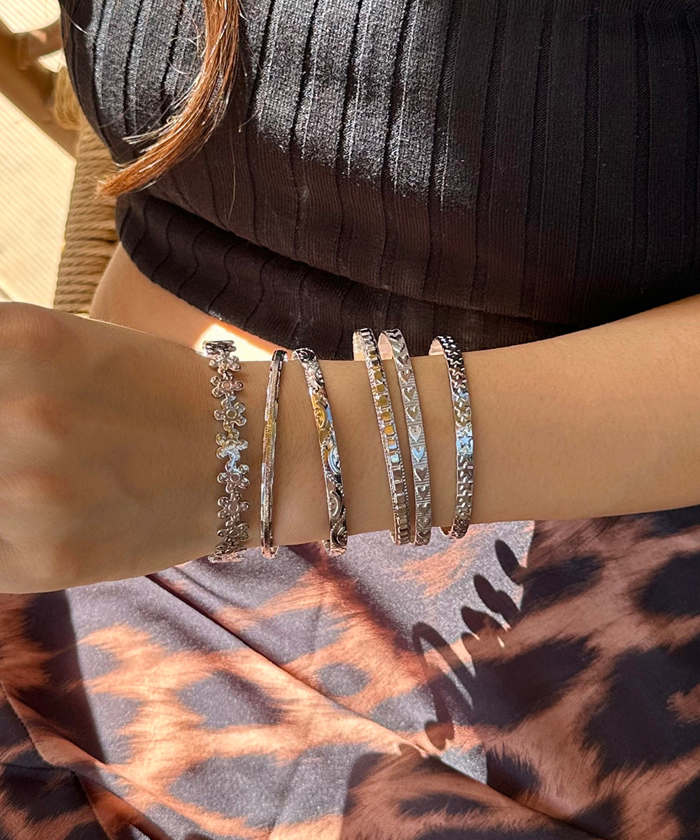 Vogue Silk Sterling Silver Love Floral Bangle Six-Piece Set