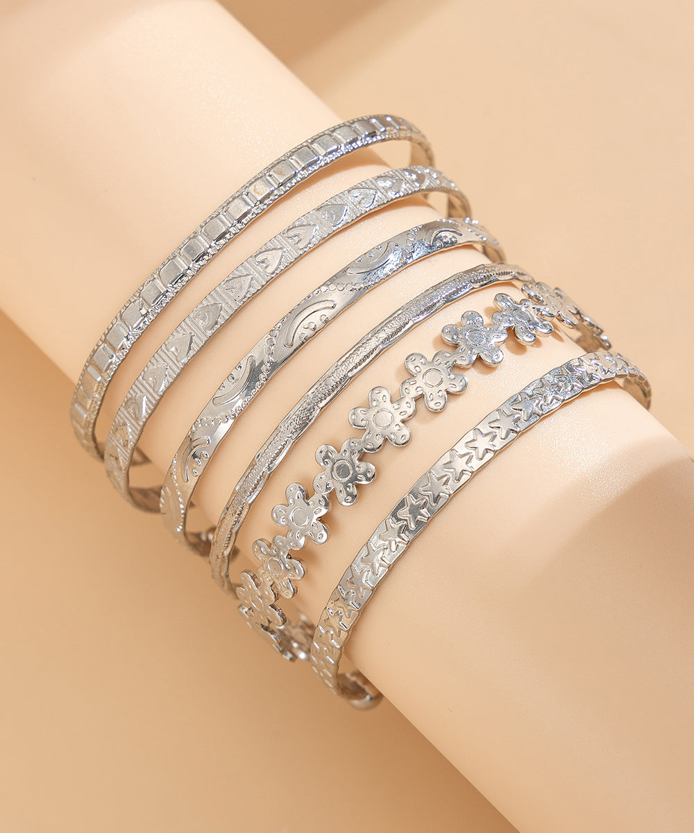 Vogue Silk Sterling Silver Love Floral Bangle Six-Piece Set