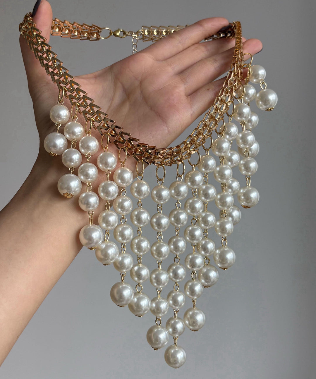 Vogue White Alloy Pearl Layered Tassel Gratuated Bead Necklace