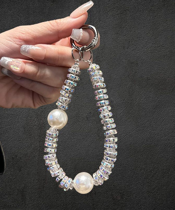 Vogue White Alloy Zircon Beading Phone Chains
