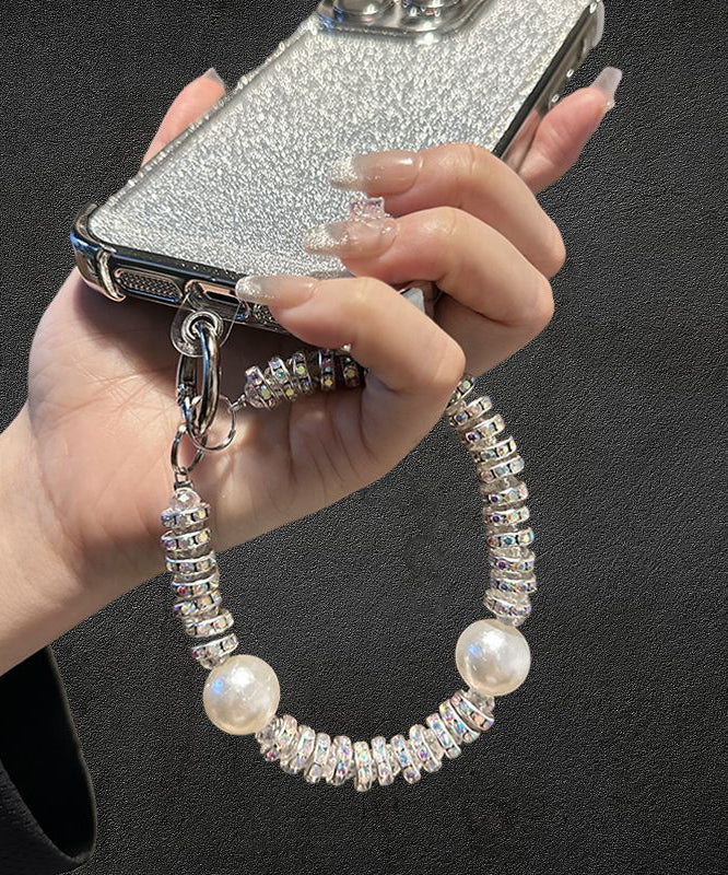 Vogue White Alloy Zircon Beading Phone Chains