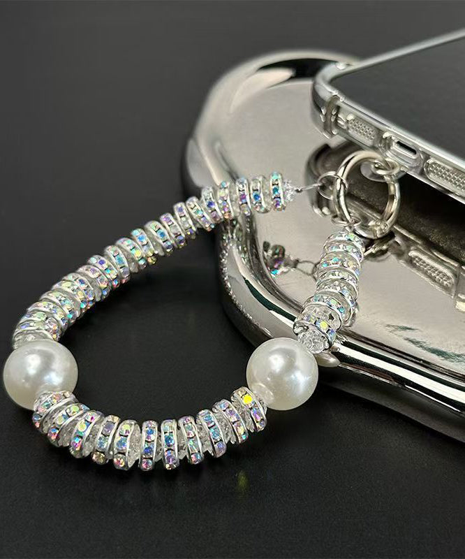 Vogue White Alloy Zircon Beading Phone Chains