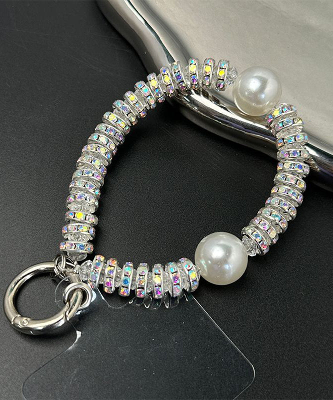 Vogue White Alloy Zircon Beading Phone Chains